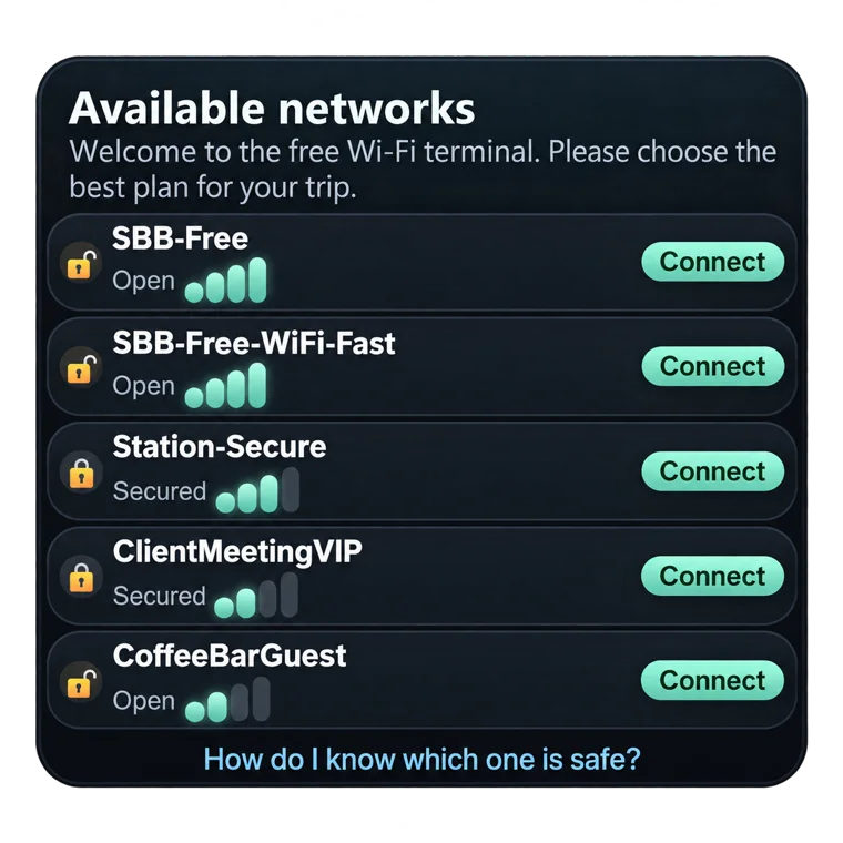 Simulated public Wi-Fi network picker