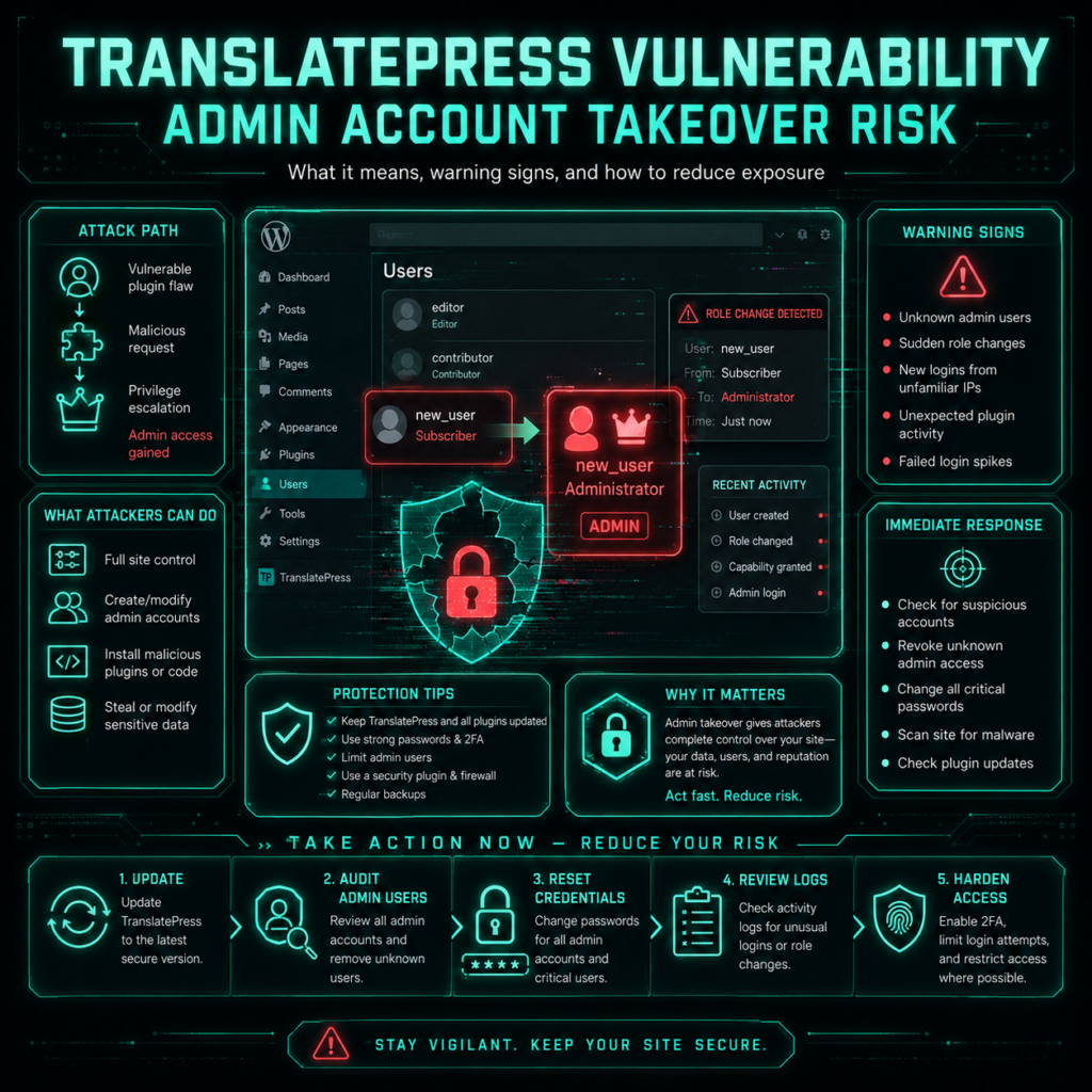 TranslatePress Vulnerability: Admin Account Takeover Risk